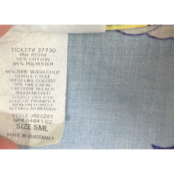 Vtg Blair Women's Shirt Floral Short Sleeve Small Button Up Blue Yellow Tropical - Picture 7 of 9